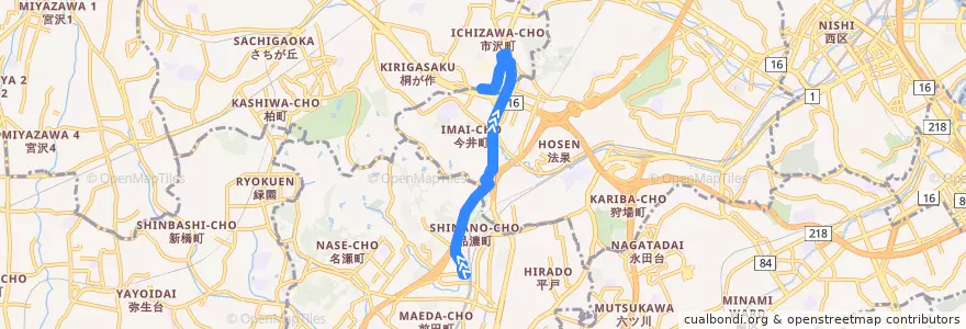 Mapa del recorrido 旭6 東戸塚駅西口→左近山第5 de la línea  en Yokohama.