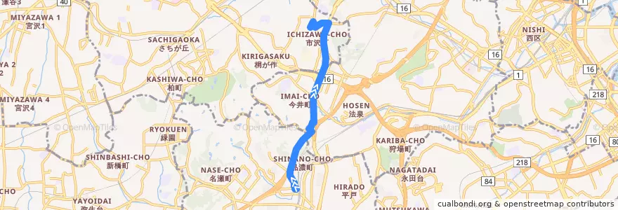 Mapa del recorrido 旭6 東戸塚駅西口→市沢小学校 de la línea  en 横浜市.