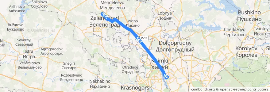 Mapa del recorrido Автобус № 400: Речной Вокзал - Зеленоград, Северная de la línea  en Центральный федеральный округ.