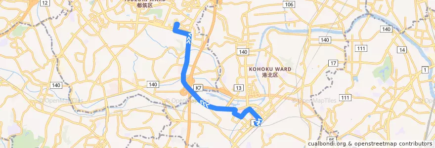 Mapa del recorrido 300系統 新横浜駅前→仲町台駅 de la línea  en 요코하마시.