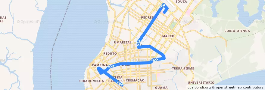 Mapa del recorrido Pedreira–Condor de la línea  en Belém.