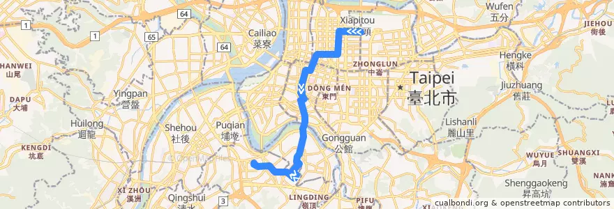 Mapa del recorrido 臺北市 5 中和-行天宮 (往中和) de la línea  en 新北市.