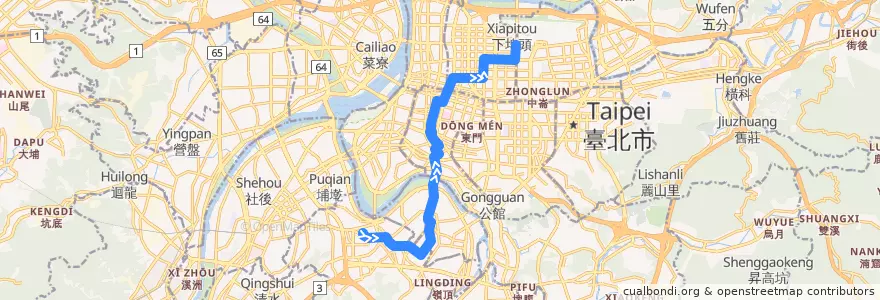 Mapa del recorrido 臺北市 5 中和-行天宮 (往行天宮) de la línea  en Nuova Taipei.