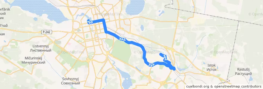 Mapa del recorrido Автобус 32. Драмтеатр — Компрессорный de la línea  en エカテリンブルク管区.
