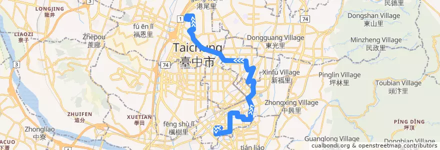 Mapa del recorrido 35路 (往僑光科技大學_往程) de la línea  en 臺中市.