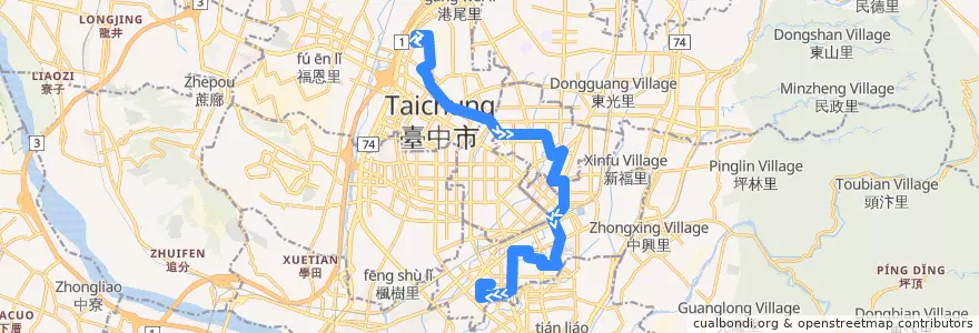 Mapa del recorrido 35路 (往南區公所_返程) de la línea  en Тайчжун.