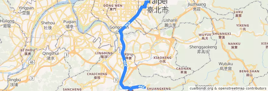 Mapa del recorrido 臺北市 基隆路幹線 大崎腳-捷運市政府 (往捷運市政府) de la línea  en Nuova Taipei.