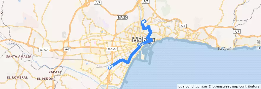 Mapa del recorrido Línea 1 de la línea  en Малага.