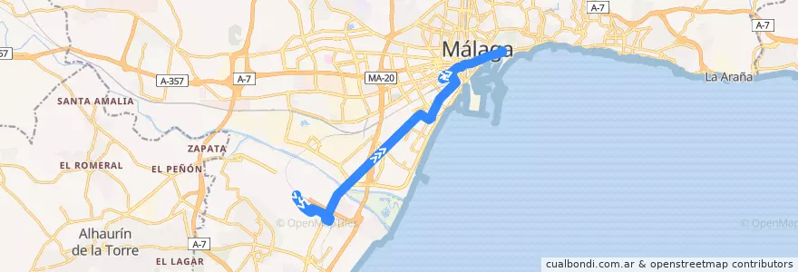 Mapa del recorrido Línea A de la línea  en Málaga.