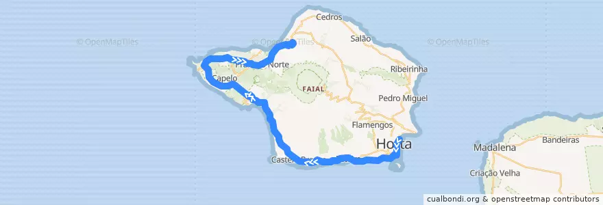 Mapa del recorrido Bus Horta => Ribeira Funda (Sul): Avenida (Poiso Novo) => Ribeira Funda de la línea  en Faial.