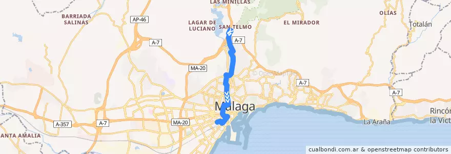 Mapa del recorrido Línea 91 de la línea  en Málaga.