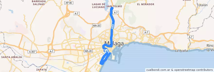 Mapa del recorrido Línea 91 de la línea  en Málaga.
