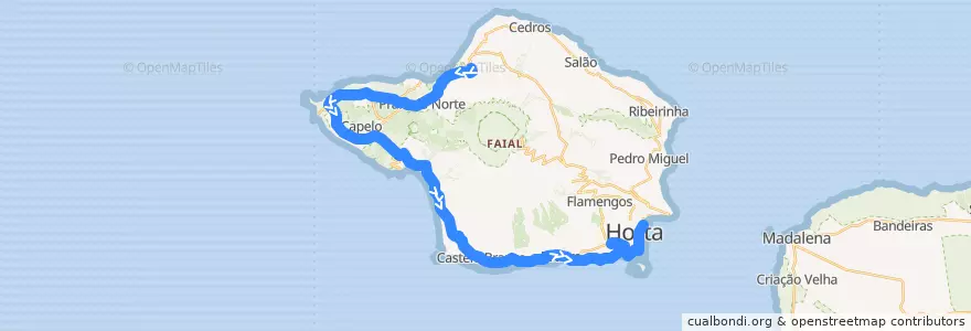 Mapa del recorrido Bus Horta => Ribeira Funda (Sul): Ribeira Funda => Avenida (Poiso Novo) de la línea  en Faial.