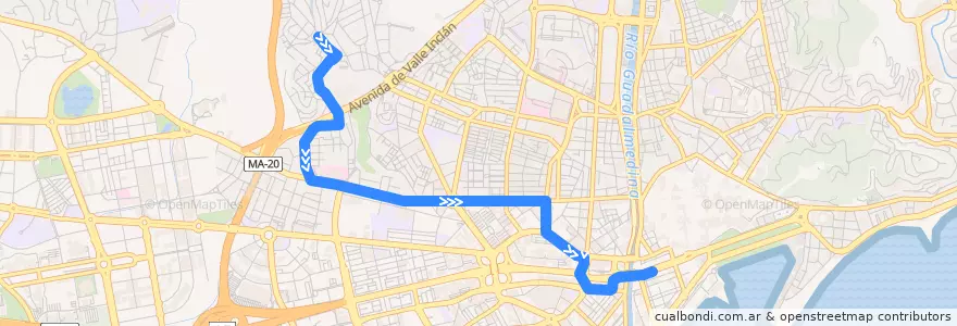 Mapa del recorrido Línea 38 de la línea  en مالقة.
