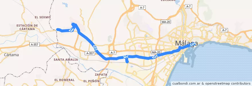 Mapa del recorrido Línea 19 de la línea  en Málaga.