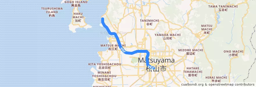 Mapa del recorrido 高浜線 (松山市 - 高浜) de la línea  en Matsuyama.