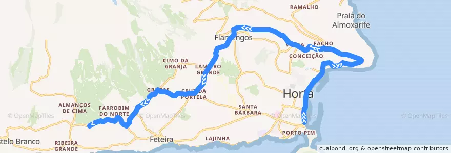 Mapa del recorrido Bus 1C: Rua José Azevedo (Peter) => Travessa do Farrobim de la línea  en Faial.