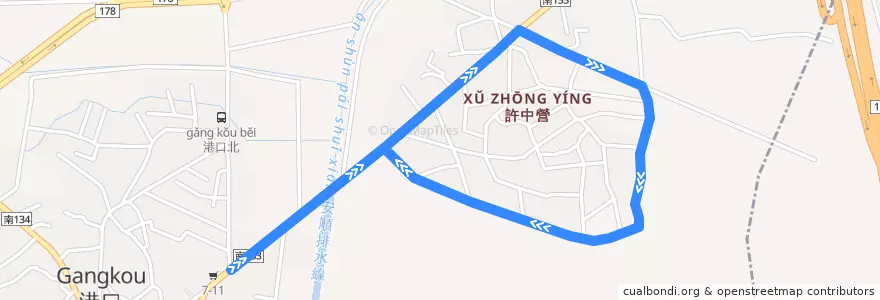Mapa del recorrido 橘3(繞駛許中營_返程) de la línea  en 臺南市.
