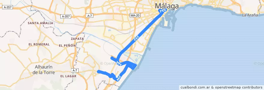 Mapa del recorrido Línea 5: Alameda Principal => Parque de Ocio de la línea  en Málaga.