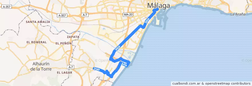 Mapa del recorrido Línea 5 de la línea  en مالقة.