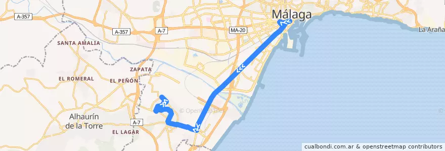 Mapa del recorrido Línea 10 de la línea  en مالقة.