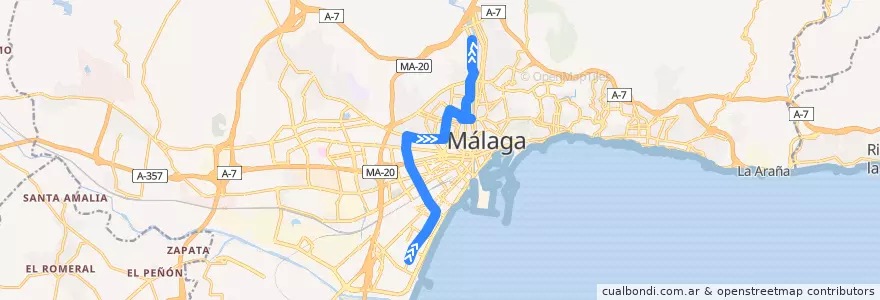 Mapa del recorrido Línea 15 de la línea  en Málaga.