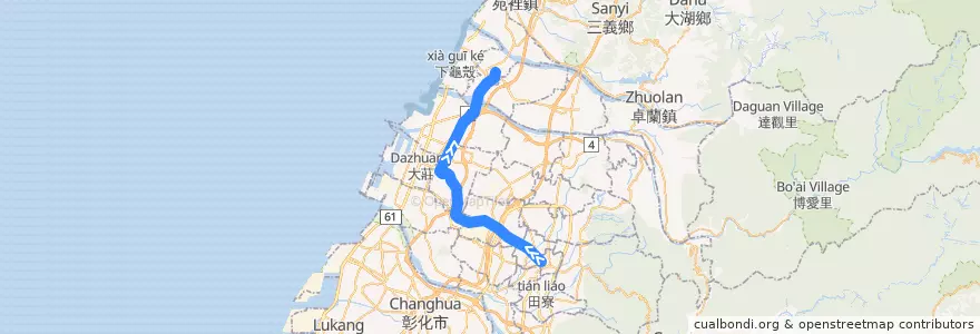 Mapa del recorrido 305路 (往大甲_返程) de la línea  en Taichung.