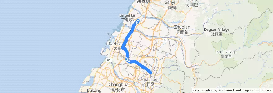 Mapa del recorrido 305路 (往臺中火車站_往程) de la línea  en Тайчжун.