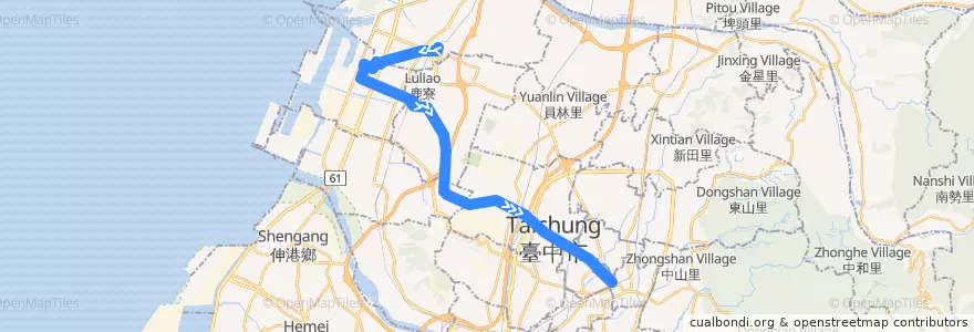 Mapa del recorrido 306路 (往臺中火車站_往程) de la línea  en 臺中市.