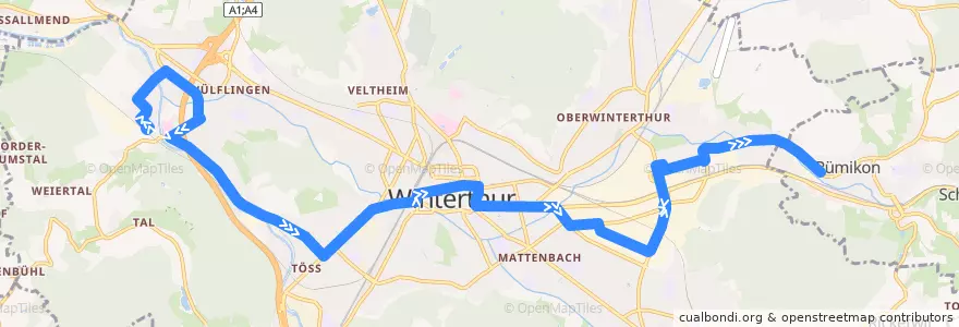 Mapa del recorrido Bus 7: Bahnhof Wülflingen → Elsau Melcher de la línea  en Winterthur.