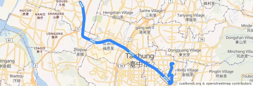 Mapa del recorrido 301路 (往新民高中) de la línea  en Тайчжун.