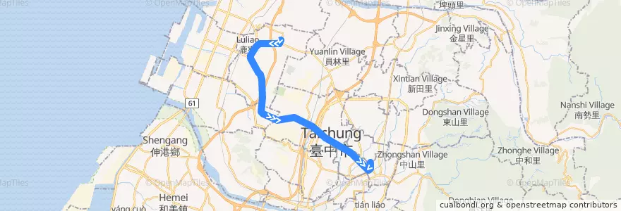 Mapa del recorrido 302路 (往臺中公園) de la línea  en Taichung.