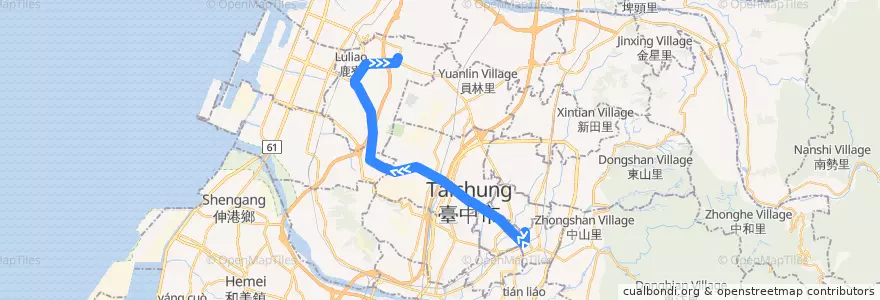 Mapa del recorrido 302路 (往臺中國際機場) de la línea  en 타이중 시.