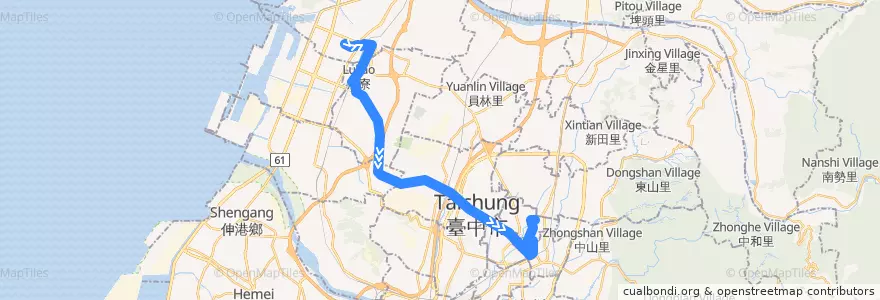 Mapa del recorrido 303路 (往新民高中) de la línea  en Тайчжун.