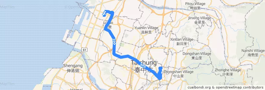Mapa del recorrido 304路 (往新民高中) de la línea  en Тайчжун.
