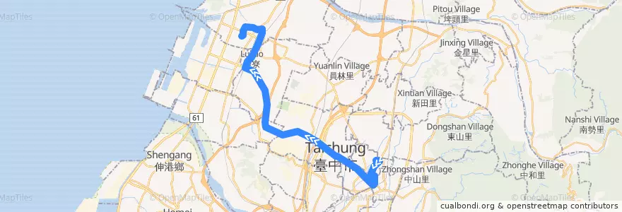 Mapa del recorrido 304路 (往港區藝術中心) de la línea  en 타이중 시.