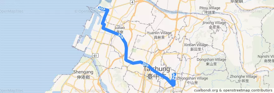 Mapa del recorrido 307路 (往新民高中) de la línea  en 타이중 시.