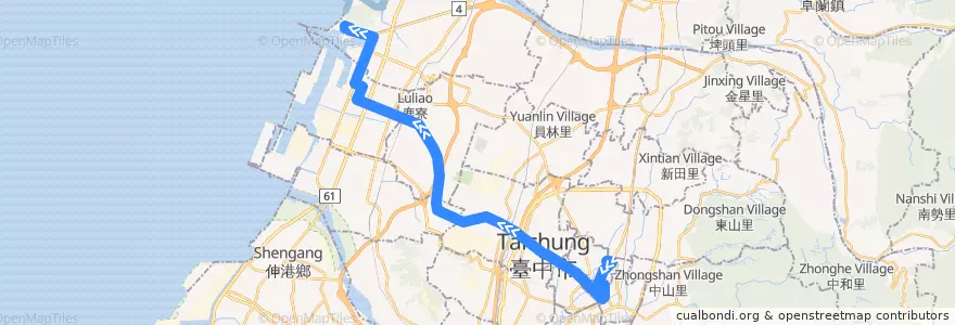 Mapa del recorrido 307路 (往梧棲漁港) de la línea  en Тайчжун.