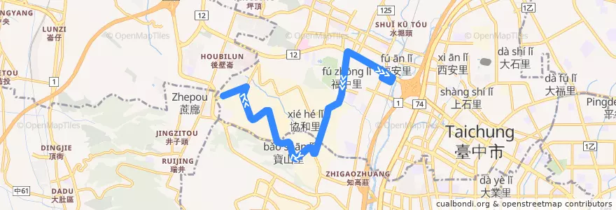 Mapa del recorrido 351路 (往臺中工業區_往程) de la línea  en 시툰 구.