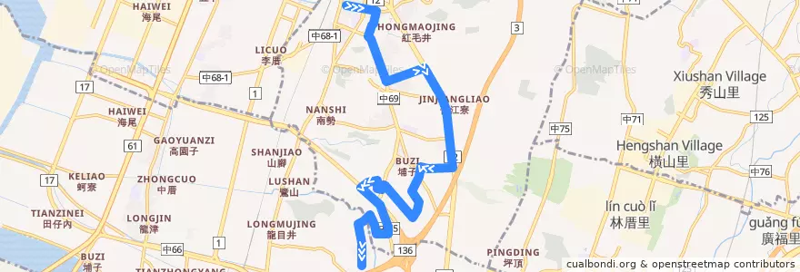 Mapa del recorrido 353路 (往天母櫻城) de la línea  en Taichung.