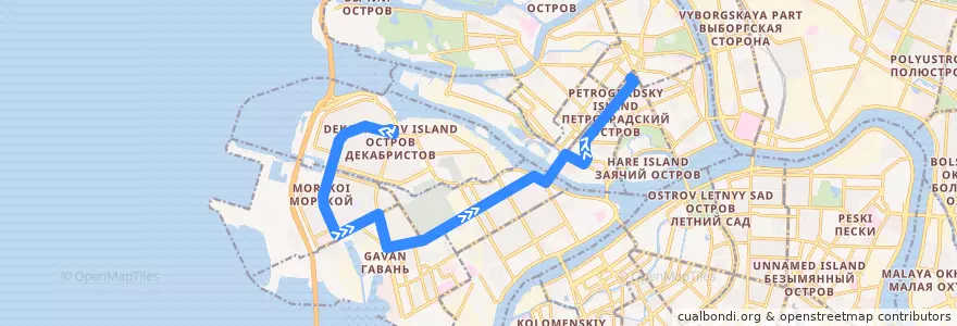 Mapa del recorrido Троллейбус № 9: улица Кораблестроителей => Ординарная улица de la línea  en Санкт-Петербург.