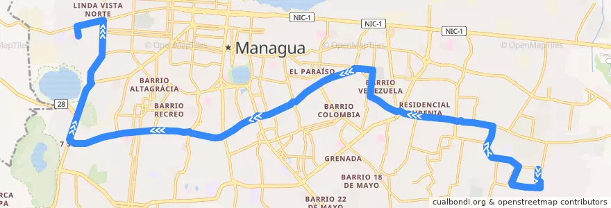 Mapa del recorrido Ruta 103: Laureles Sur -> Hospital Lenín Fonseca de la línea  en Managua (Municipio).
