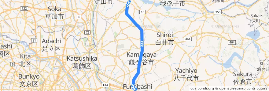 Mapa del recorrido 東武アーバンパークライン de la línea  en 千葉県.
