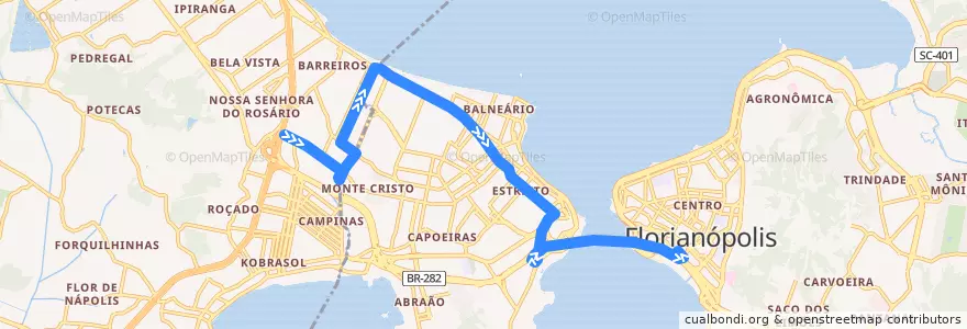 Mapa del recorrido Ônibus 12400: Shopping Itaguaçu, Bairro => TICEN de la línea  en Microrregião de Florianópolis.