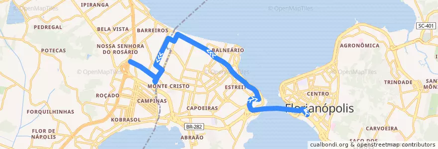 Mapa del recorrido Ônibus 12400: Shopping Itaguaçu, TICEN=>Bairro de la línea  en Microrregião de Florianópolis.