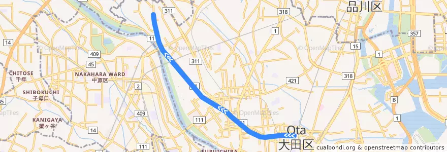 Mapa del recorrido 東急多摩川線 de la línea  en Ota.