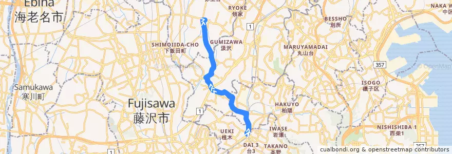 Mapa del recorrido 大船21系統 de la línea  en 横浜市.