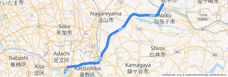 Mapa del recorrido 東京地下鉄の直通運転 - 常磐線 de la línea  en Giappone.