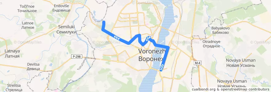 Mapa del recorrido Автобус №68А: ДК Кирова - Зеленко de la línea  en городской округ Воронеж.