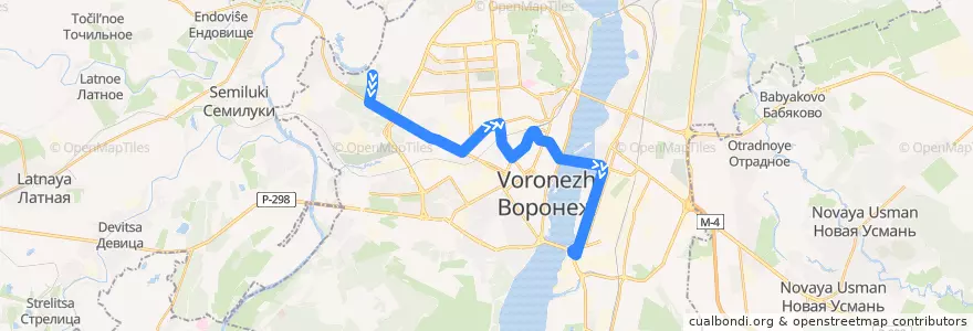 Mapa del recorrido Автобус №68А: Зеленко - ДК Кирова de la línea  en городской округ Воронеж.